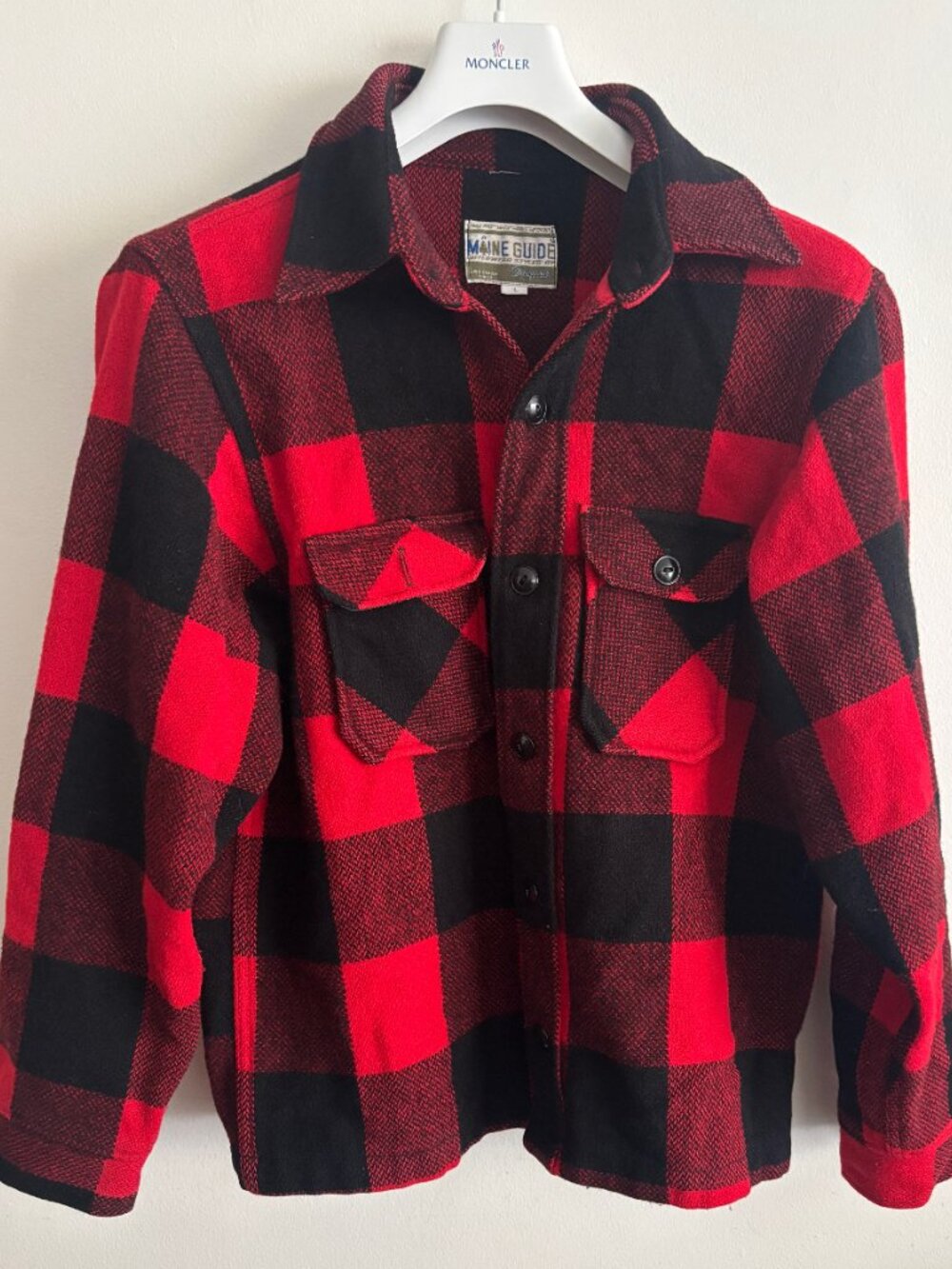 Vintage Maine Guide Red Buffalo Plaid Wool Shirt Jacket/ Overshirt - Large